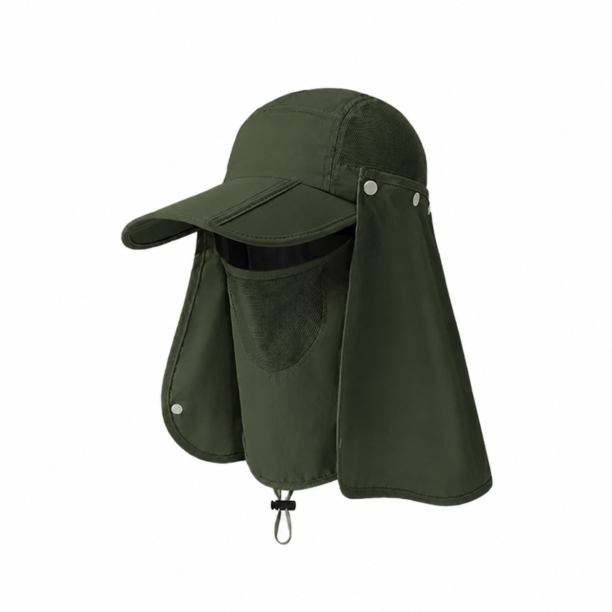 Sun Hat With Face Drape — Dark Green