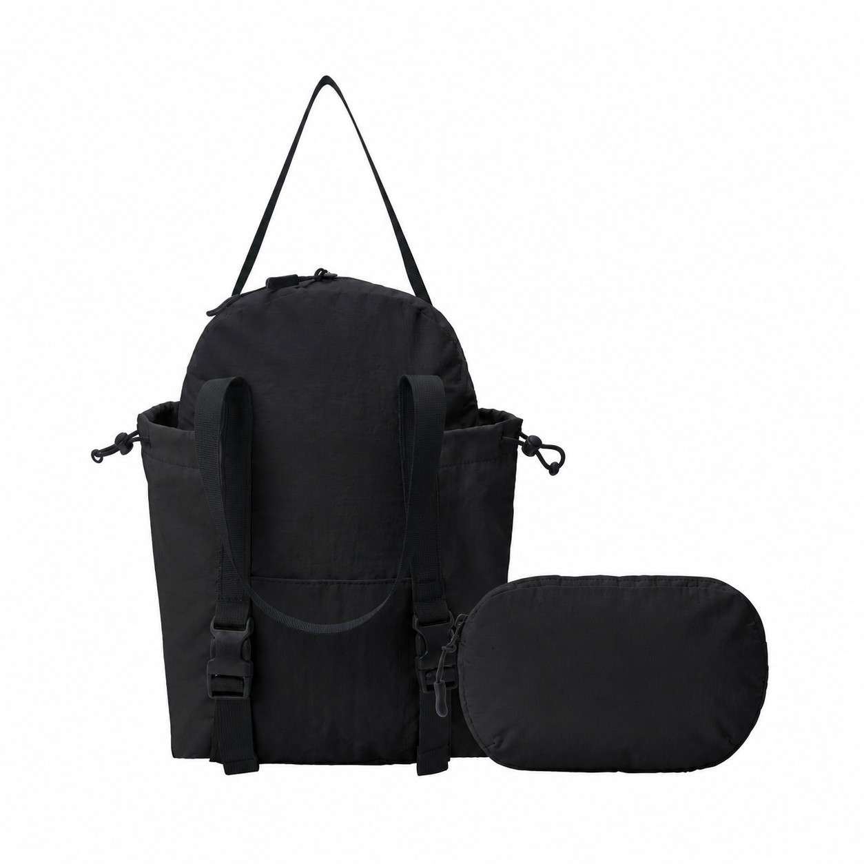Nylon Zippered Storage Backpack — Black