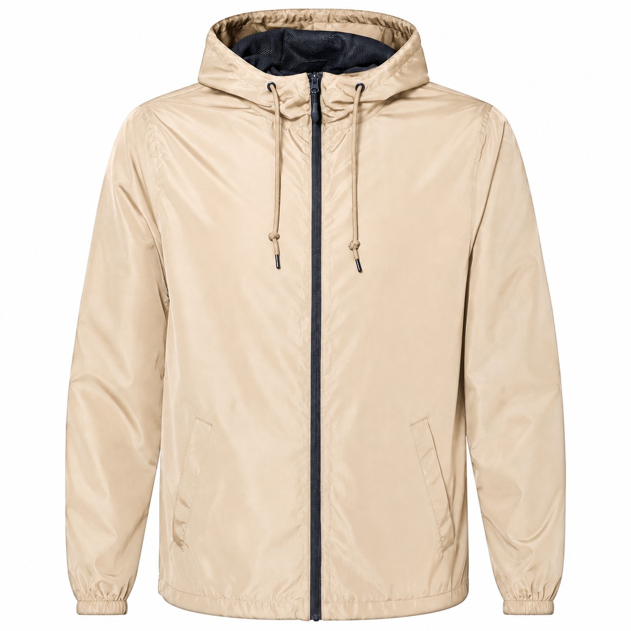 Polyester Hooded Wind Jacket — Beige