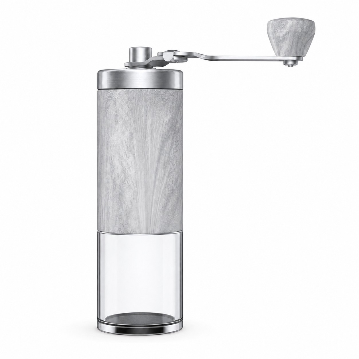 Manual Coffee Grinder With Wood Grain Body — Silver