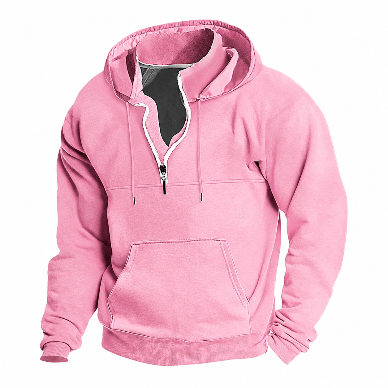 Slim Quarter Zip Hooded Sweatshirt — Pink
