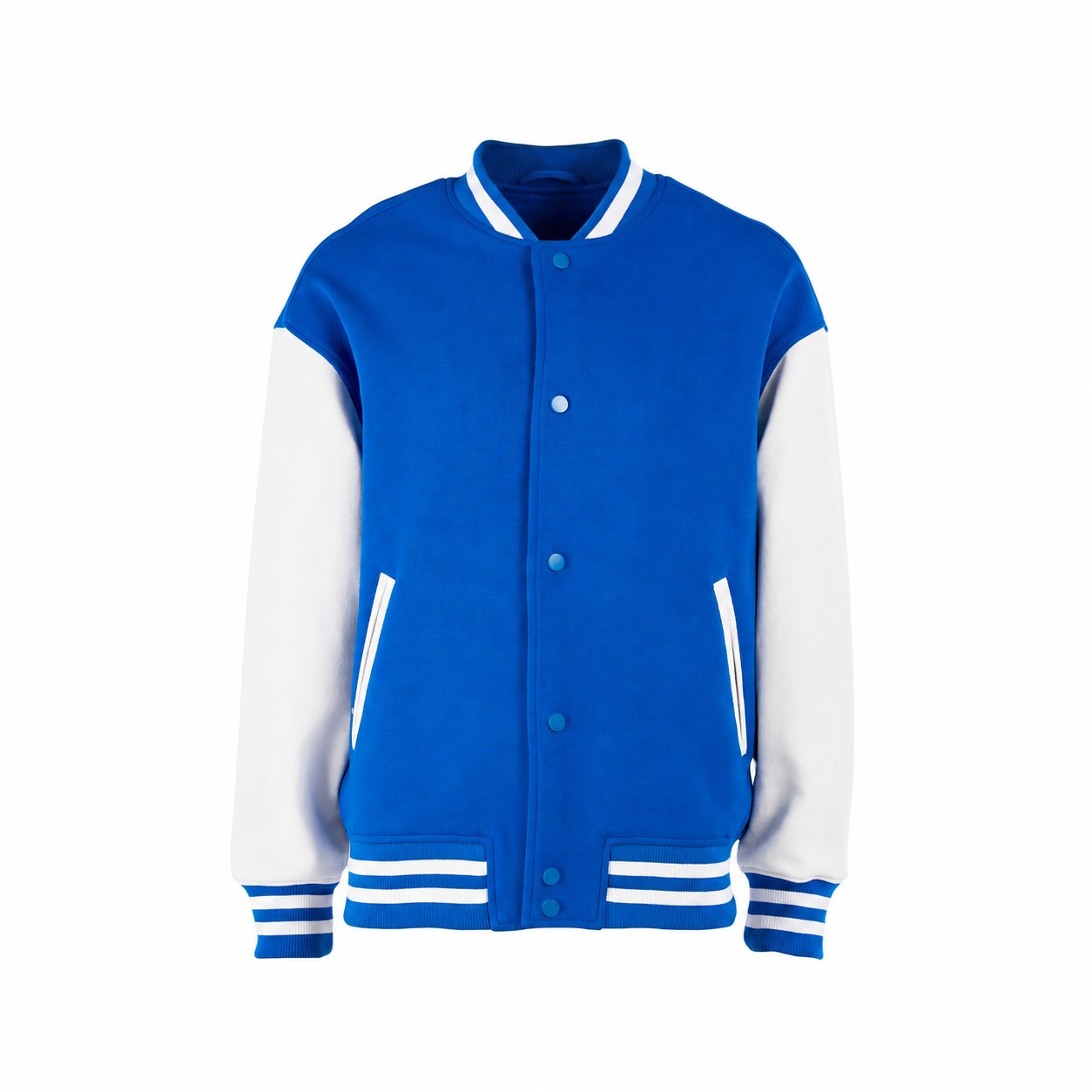 Cotton Varsity Jacket With Satin Lining — Royal Blue/White