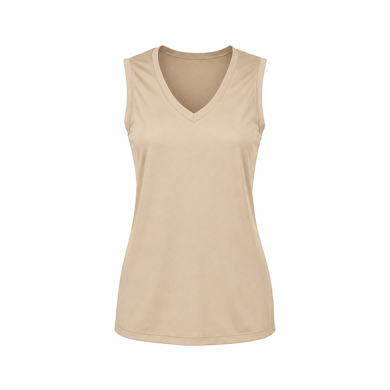 Ladies Polyester V Neck Tank Top — Beige