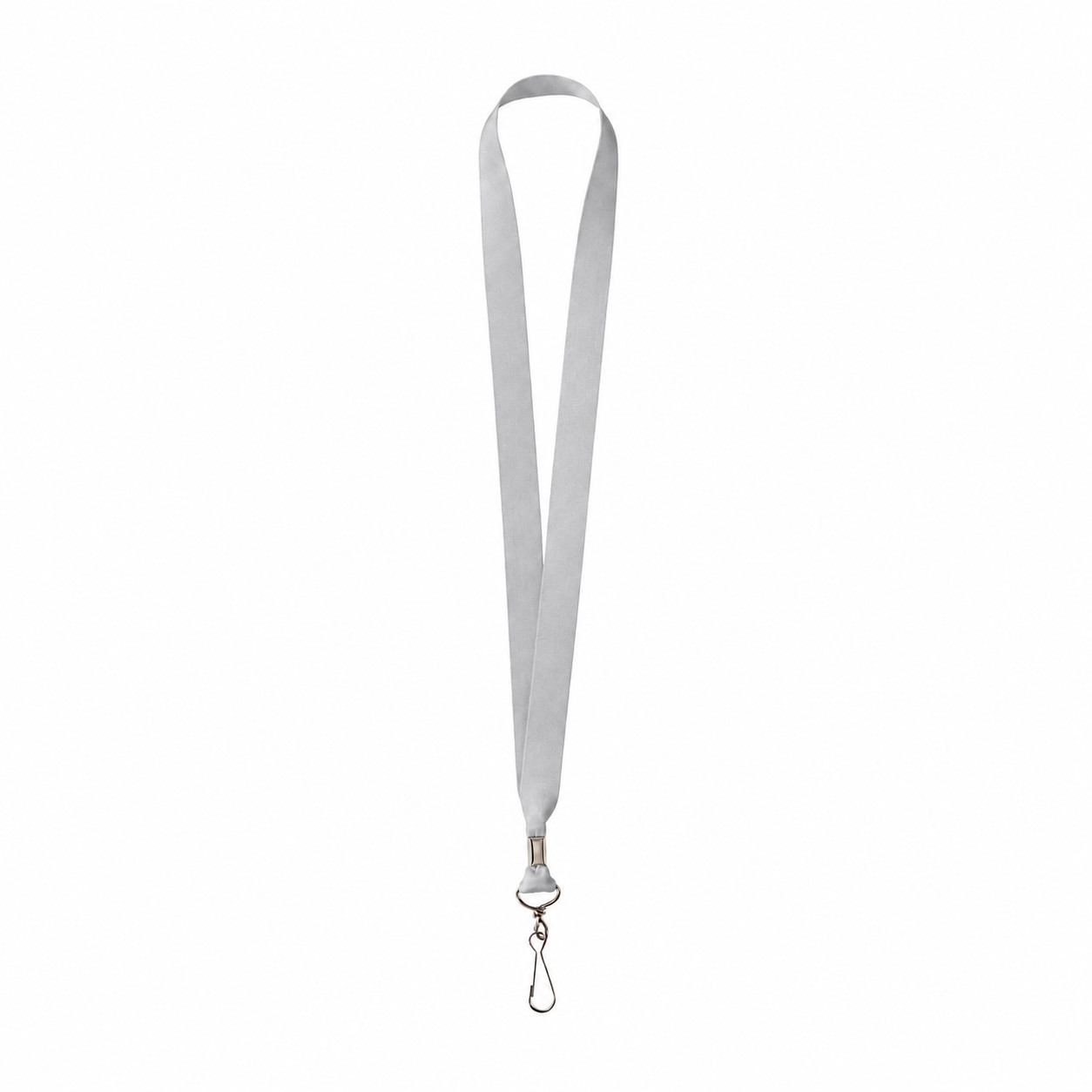 Metal Crimp Polyester Satin Lanyard — Silver