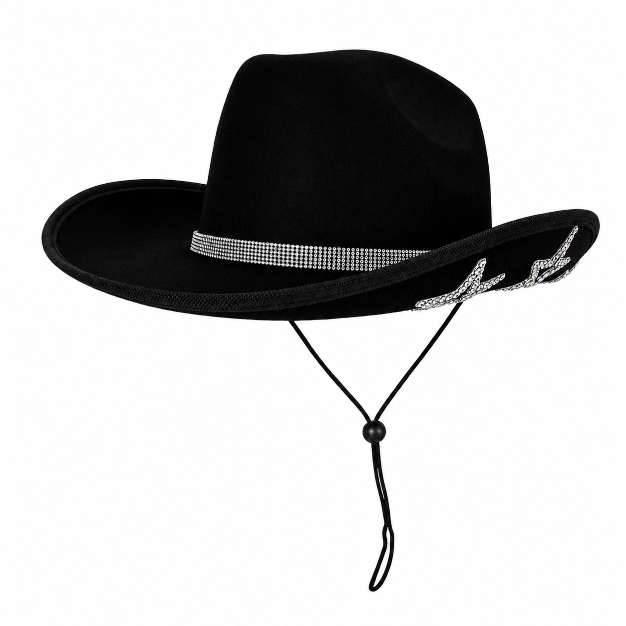 Rhinestone Felt Cowgirl Hat — Black