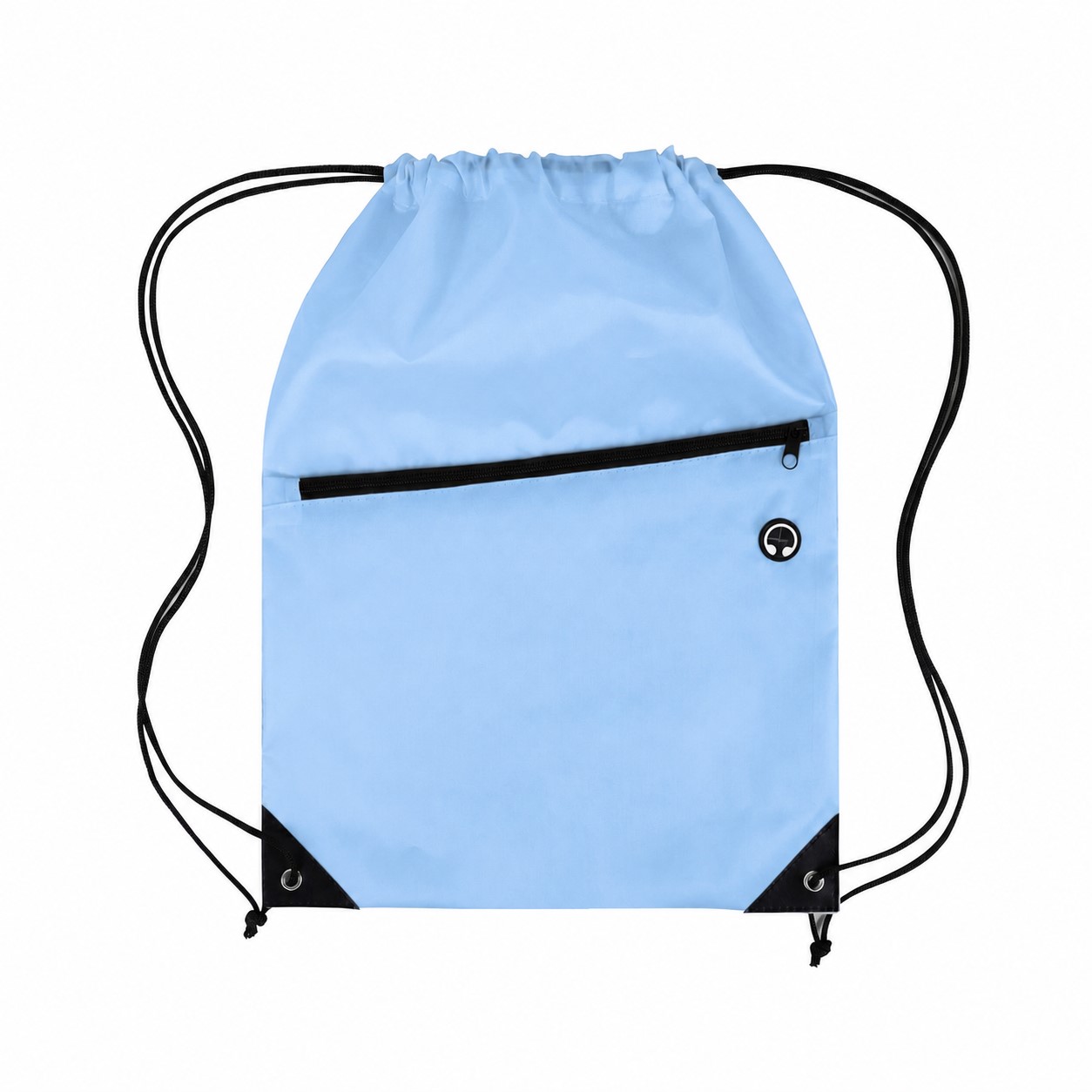 210D Polyester Zippered Drawstring Bag — Baby Blue