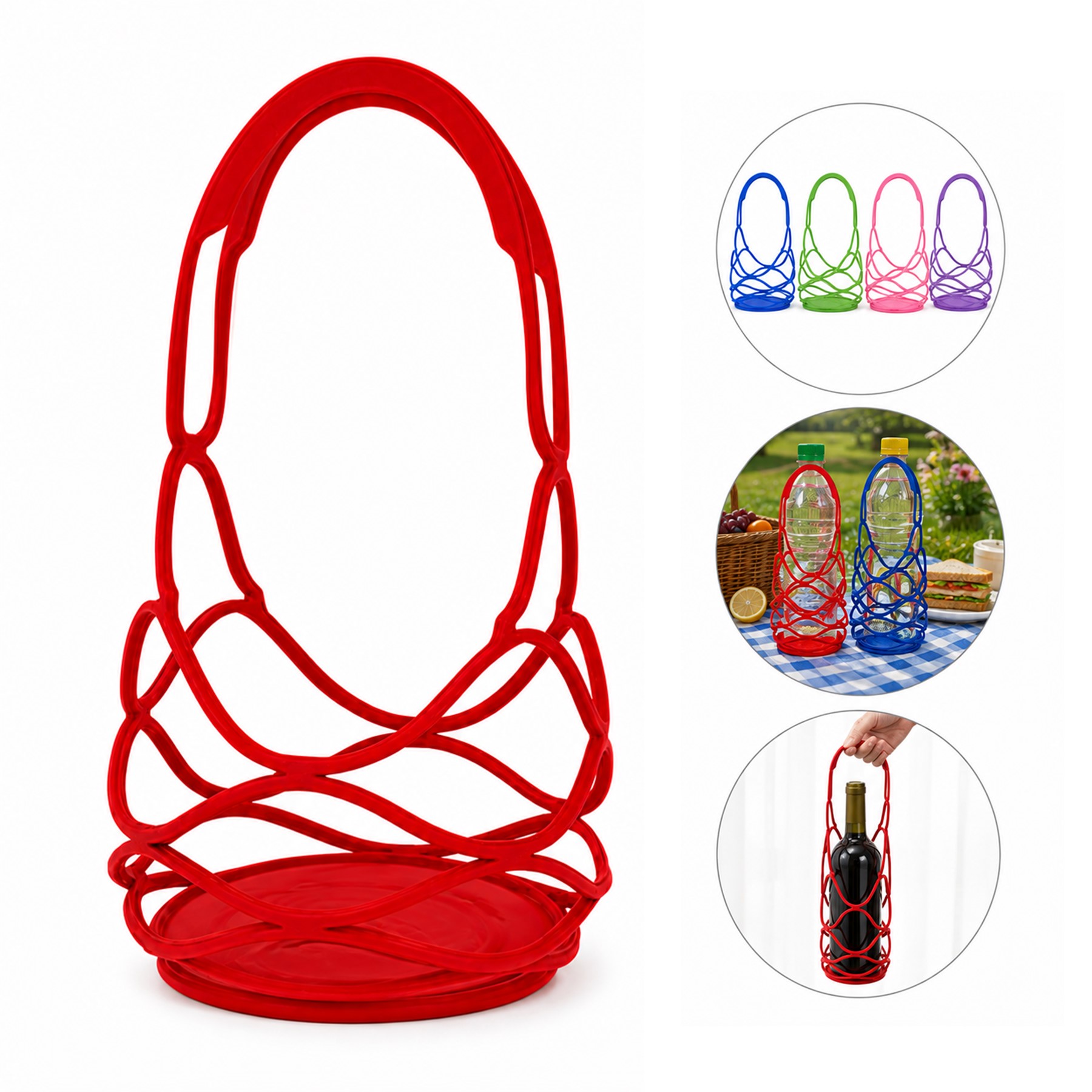Flexible Silicone Bottle Carrier With Handle