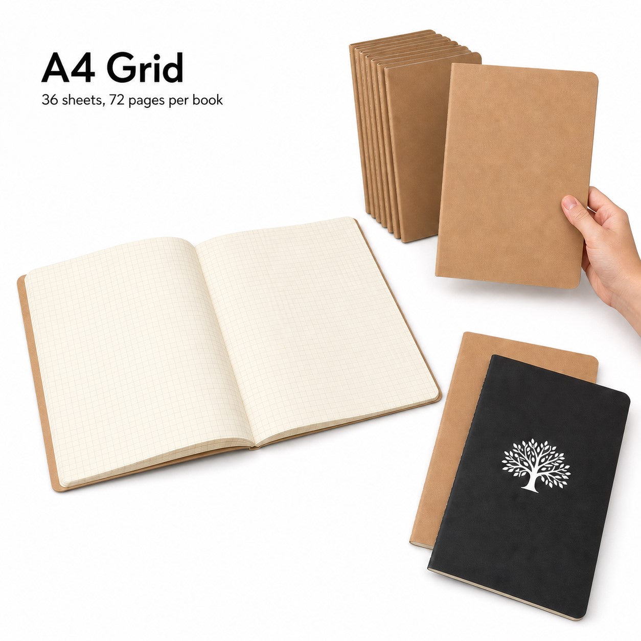 A4 Kraft Paper Square Grid Notebook