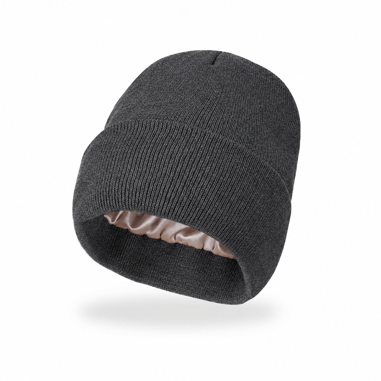8.66-Inch Satin-Lined Acrylic Knit Beanie — Dark Heather Gray