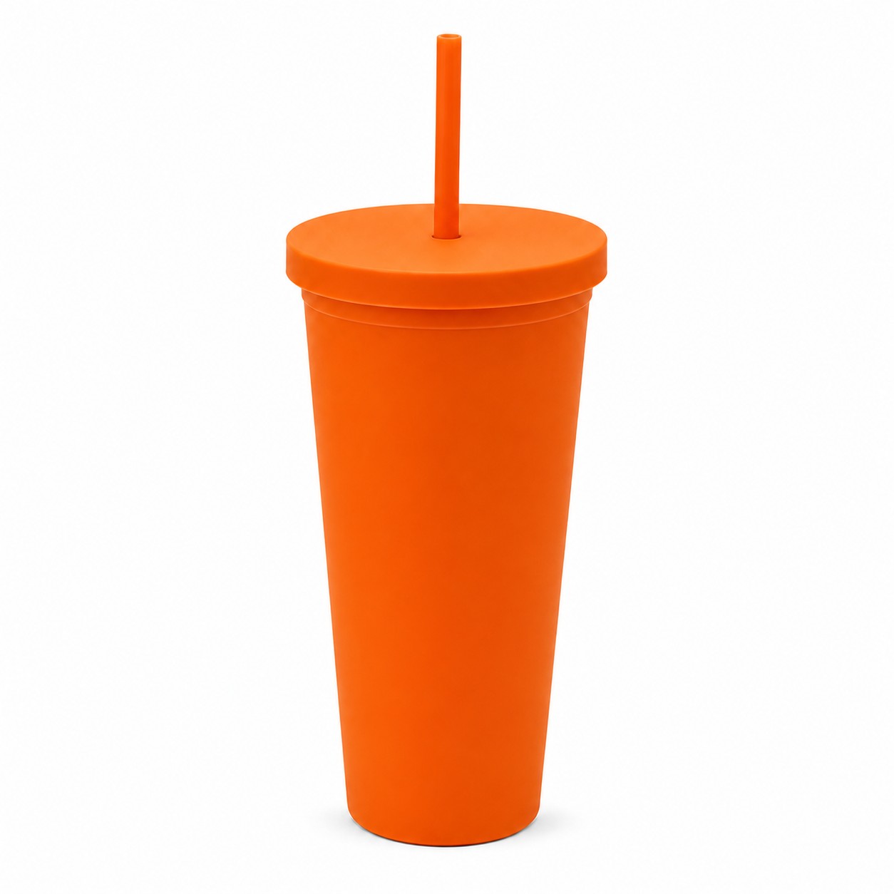 Double Wall Plastic Straw Tumbler — Orange