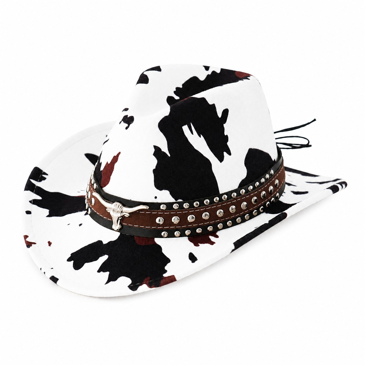 Cow Print Polyester Western Hat — White