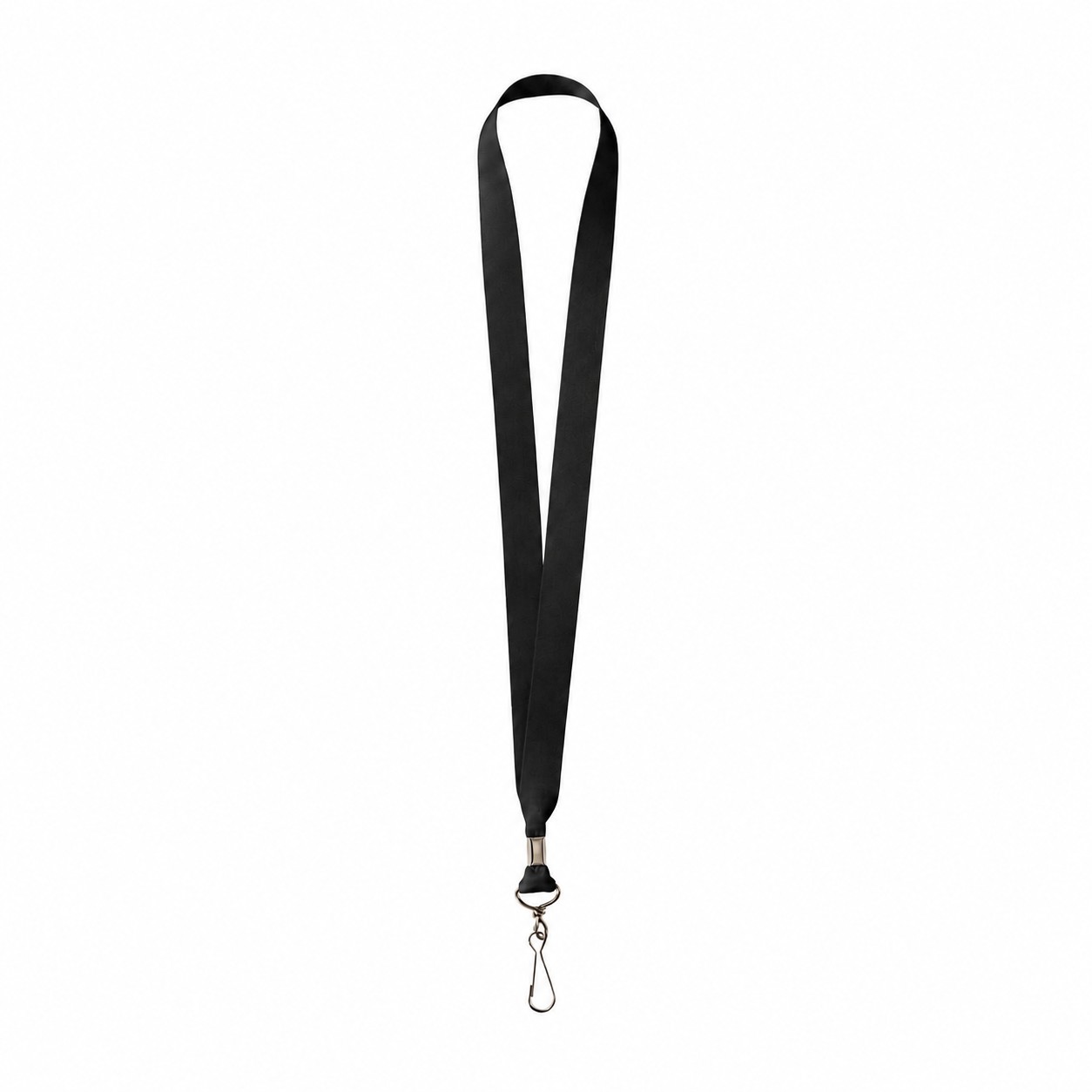 Metal Crimp Polyester Satin Lanyard — Black