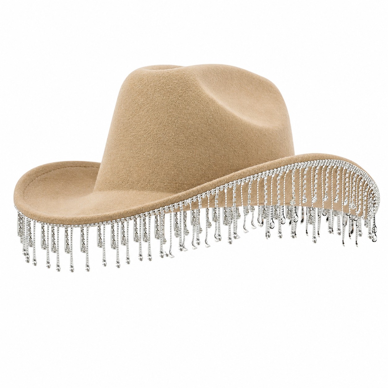 Polyester Rhinestone Cowboy Hat — Khaki Beige
