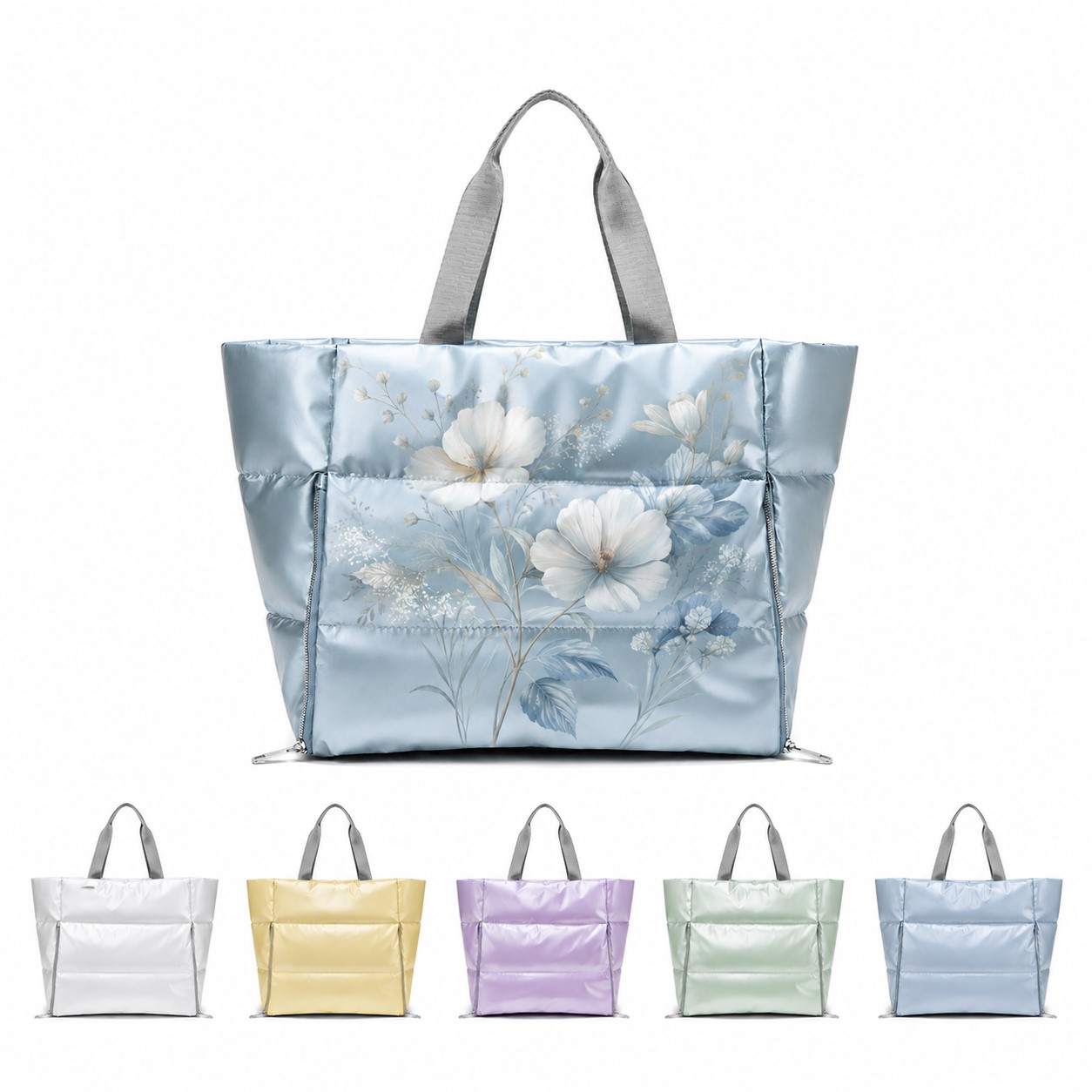 Large Pearlescent Cotton Puffy Travel Tote