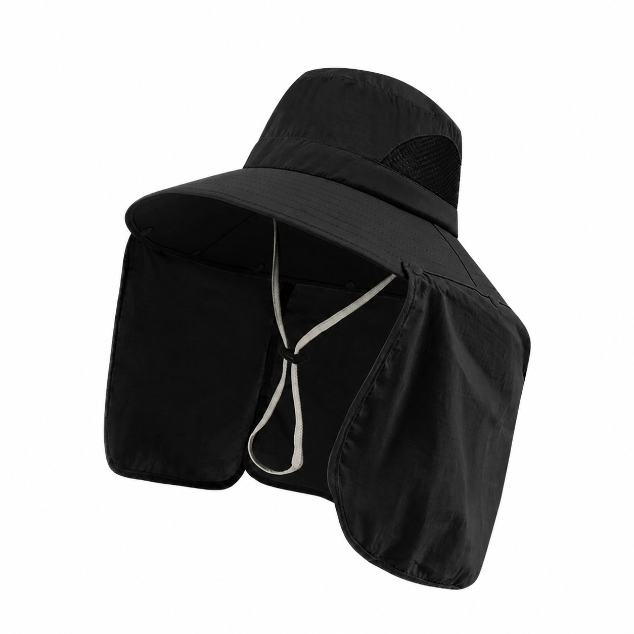 Polyester Drape Sun Hat — Black