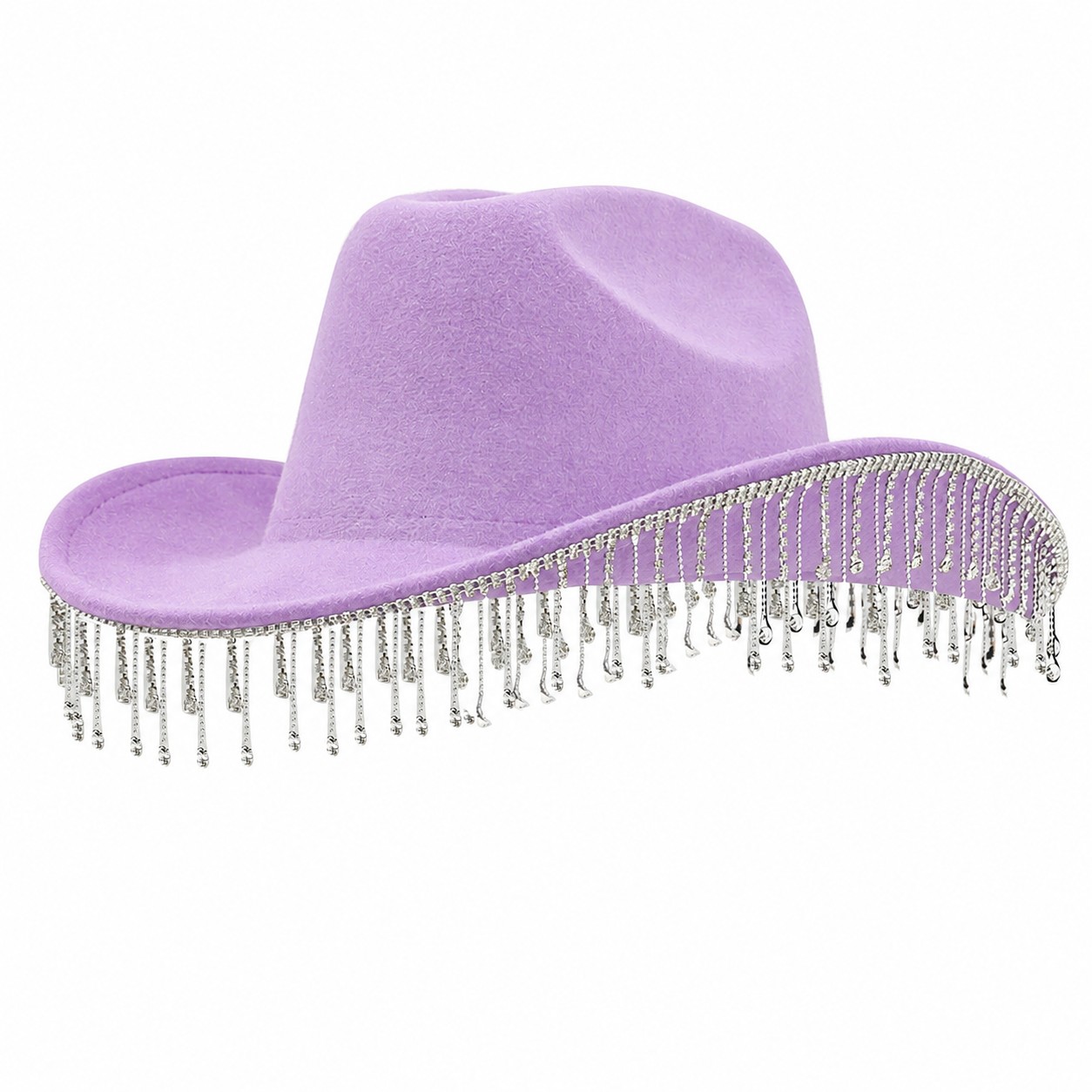 Polyester Rhinestone Cowboy Hat — Light Purple