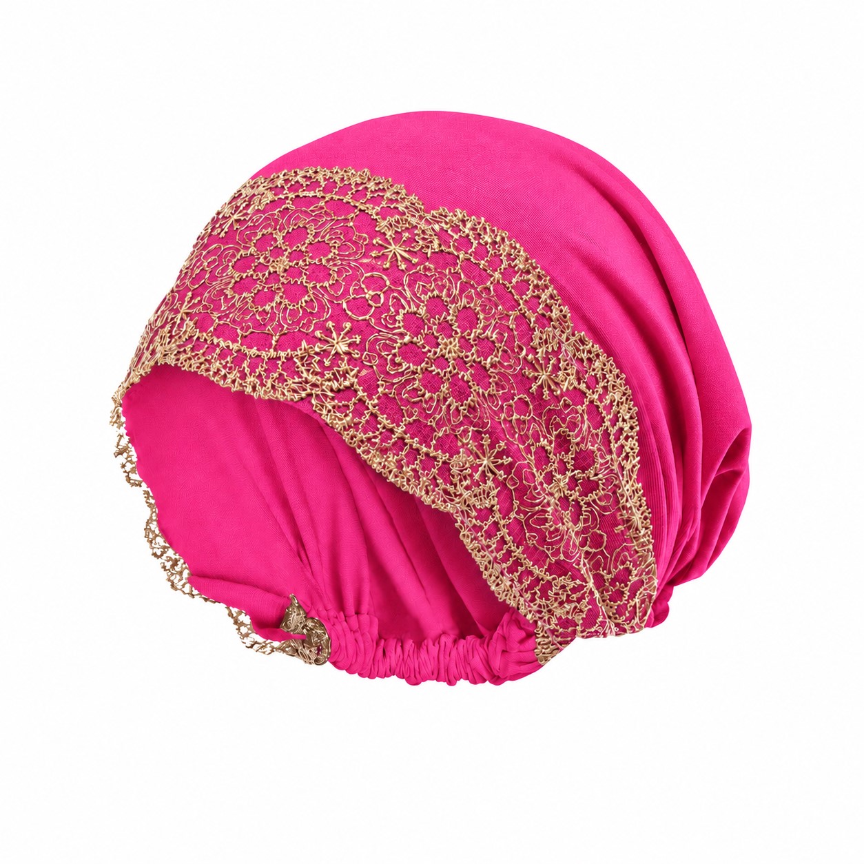 Lace Trim Polyester Turban Hat — Hot Pink