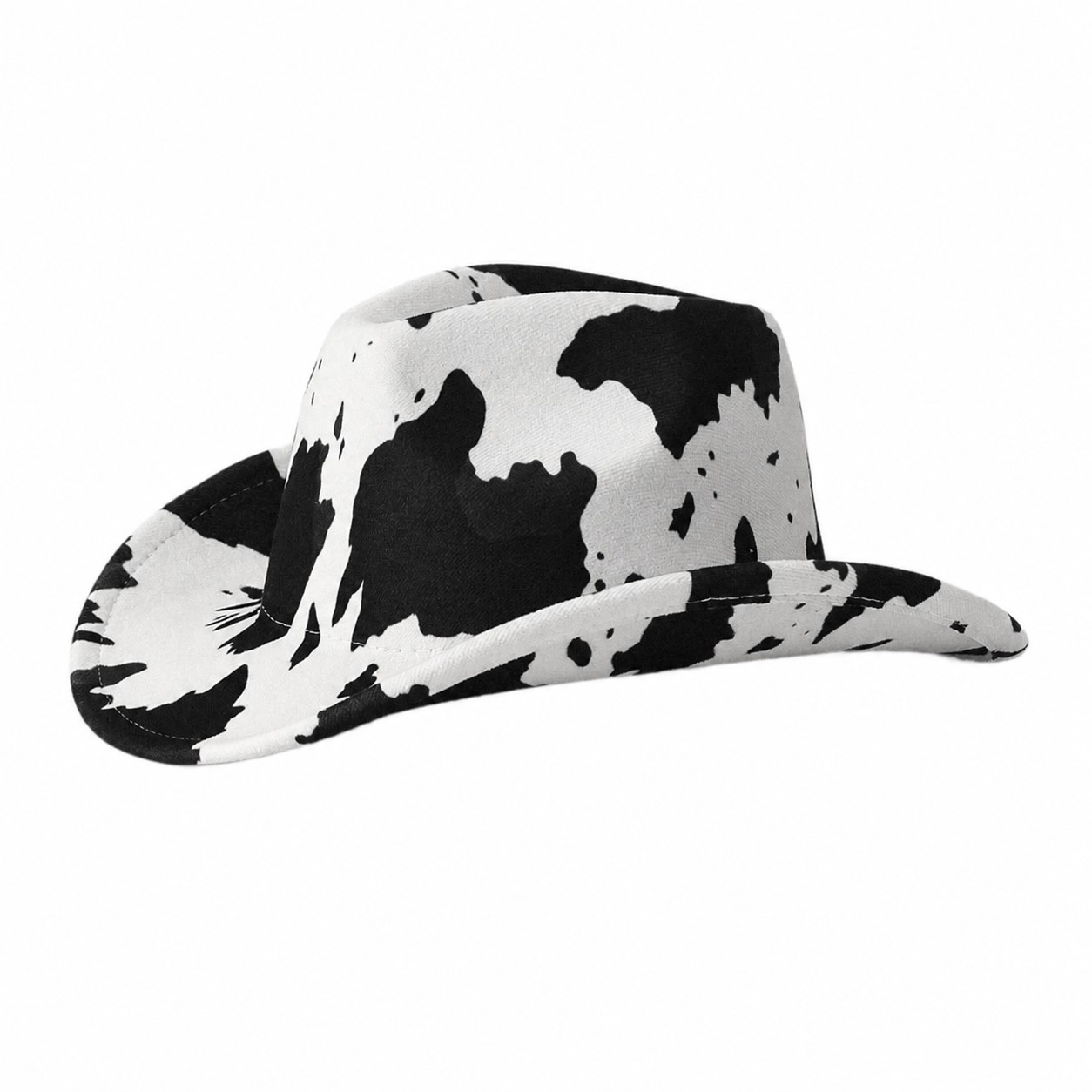 Polyester Cow Pattern Cowboy Hat — Black