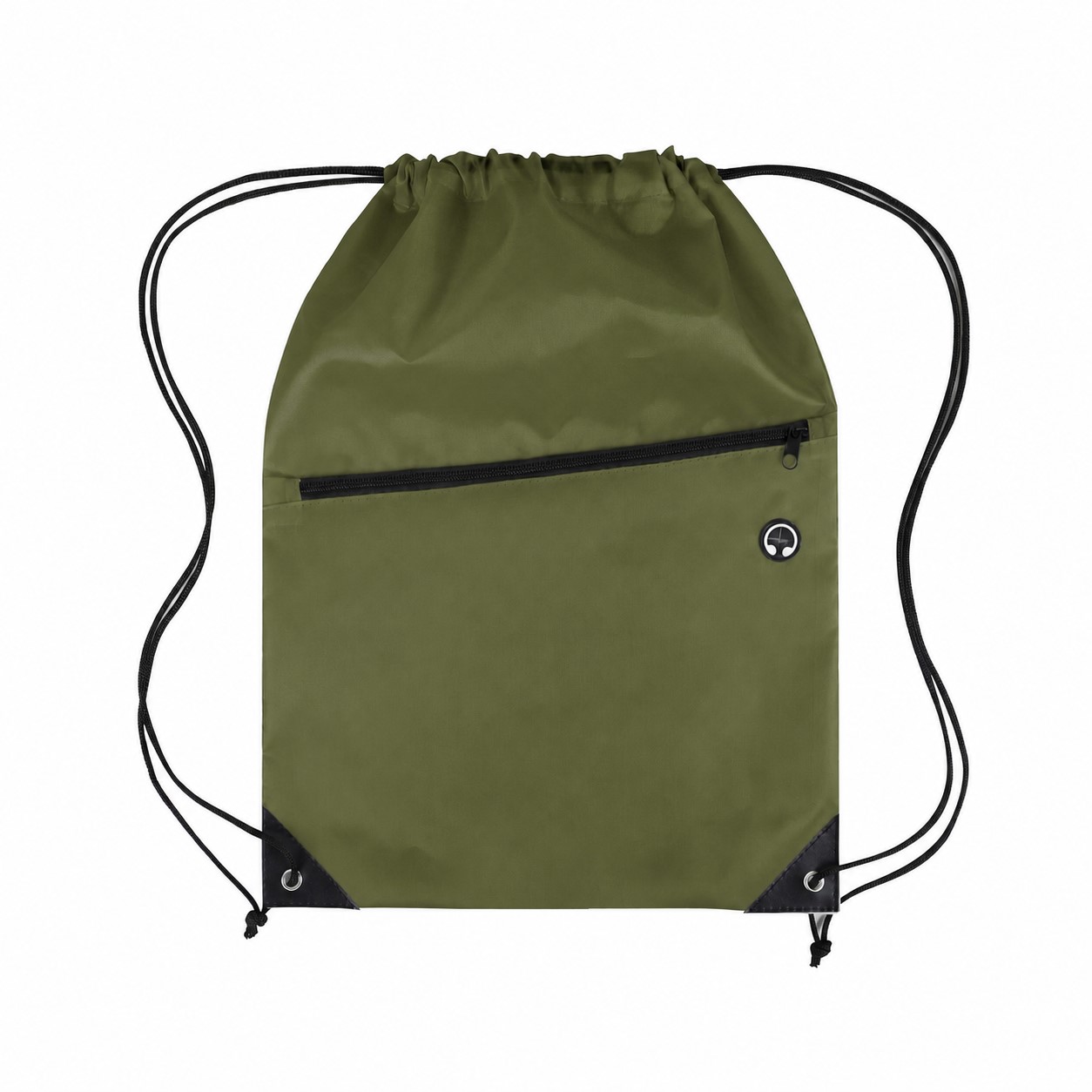 210D Polyester Zippered Drawstring Bag — Army Green