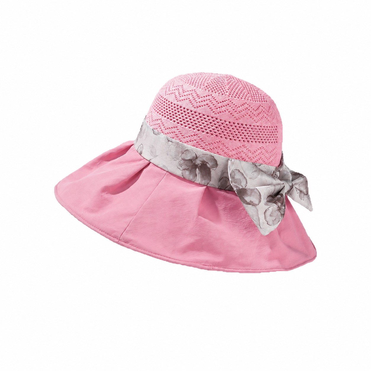 Scarf Tie Polyester Sun Hat — Pink