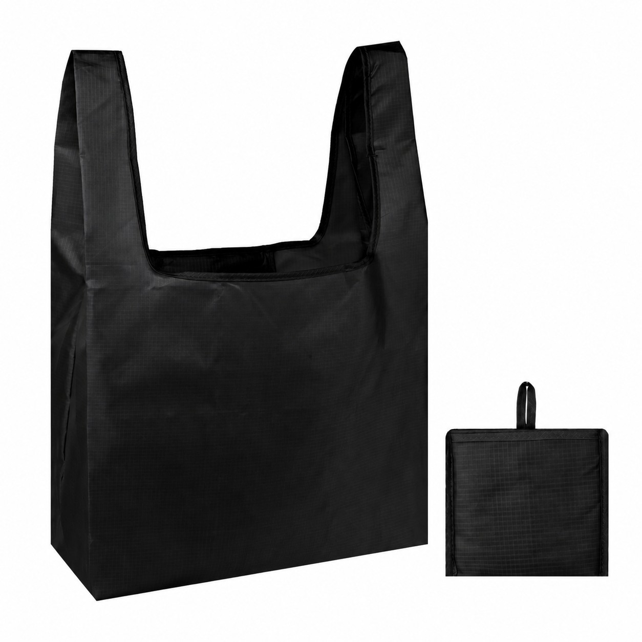 420D Polyester Foldable Tote with Storage Pouch — Black