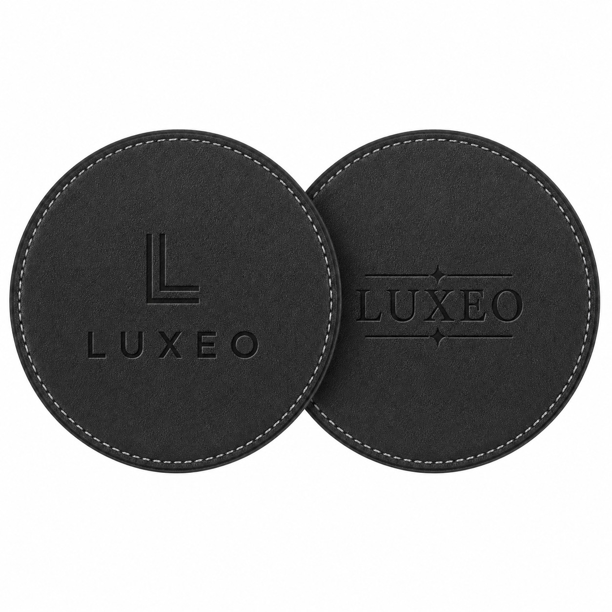 Round Stitched Faux Leather Coaster