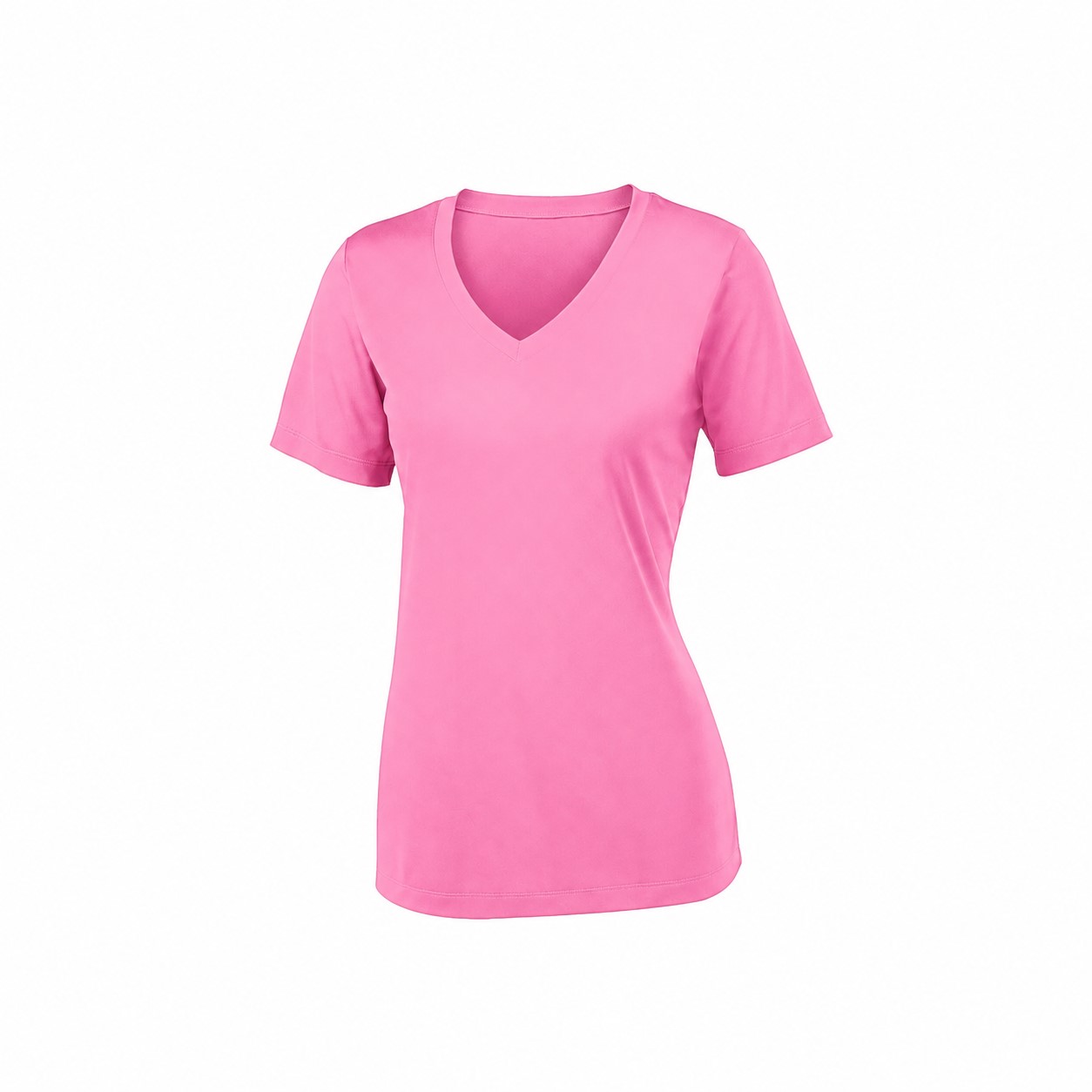 Ladies Polyester V Neck Athletic Tee — Pink