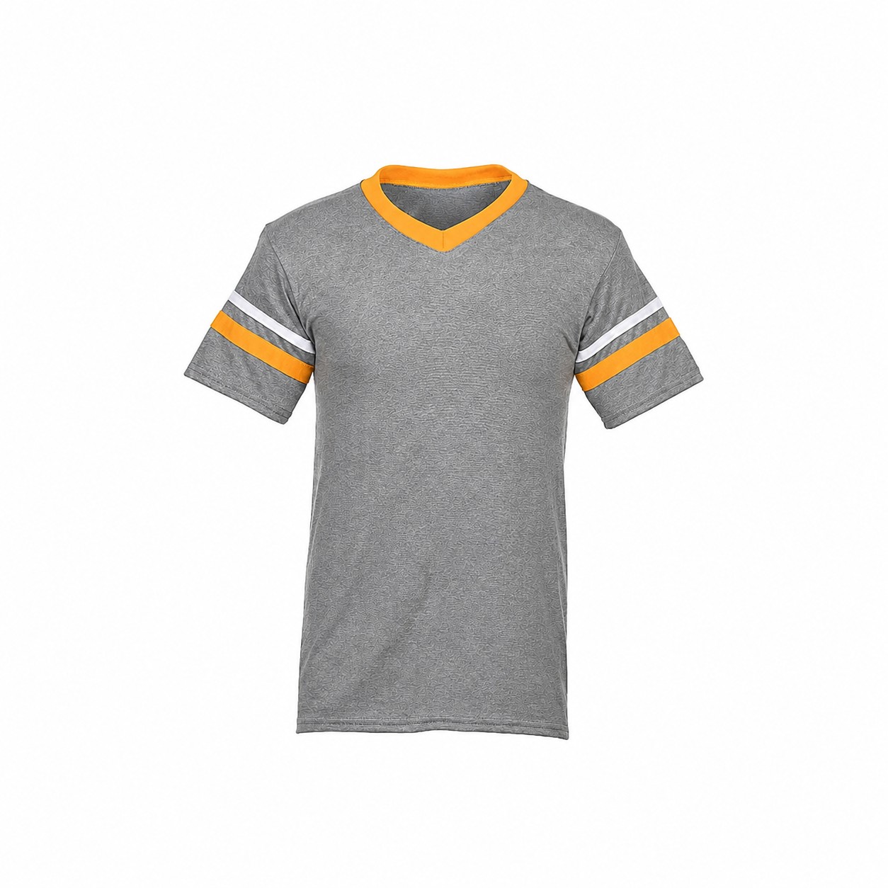 Stripe Trim Cotton Polyester V Neck Shirt — Gray