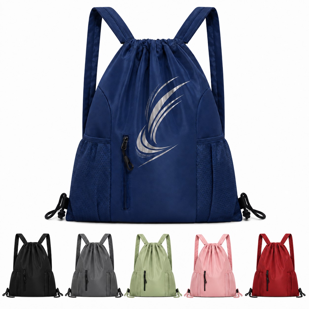 Lightweight Polyester Cinch Backpack With Mesh Pockets
