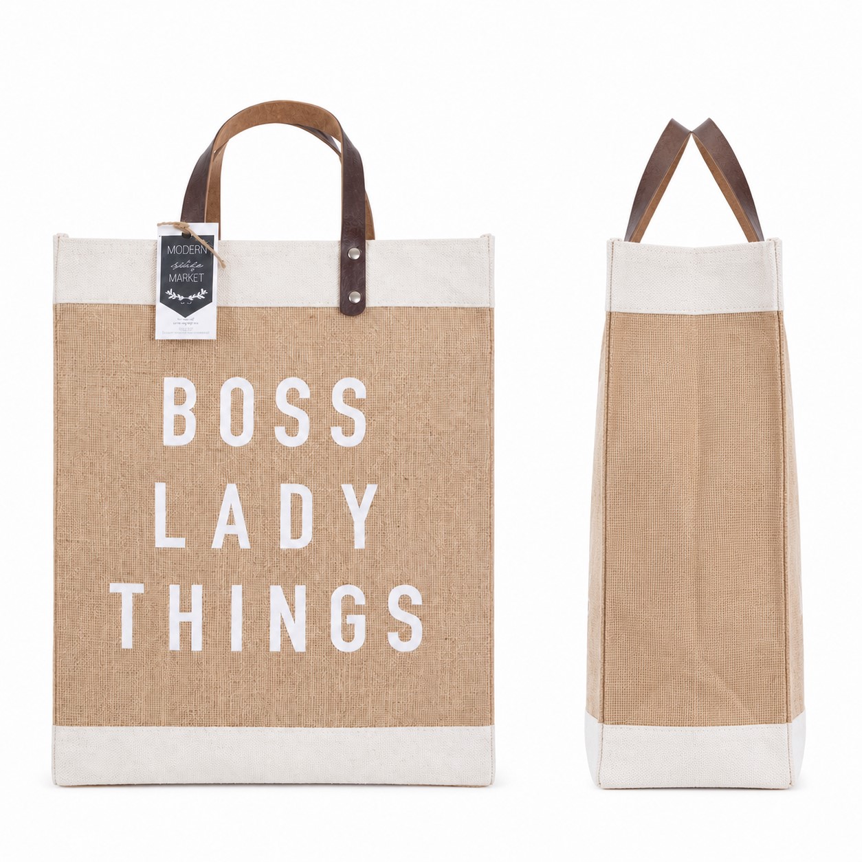 Jute Grocery Tote With Faux Leather Handles