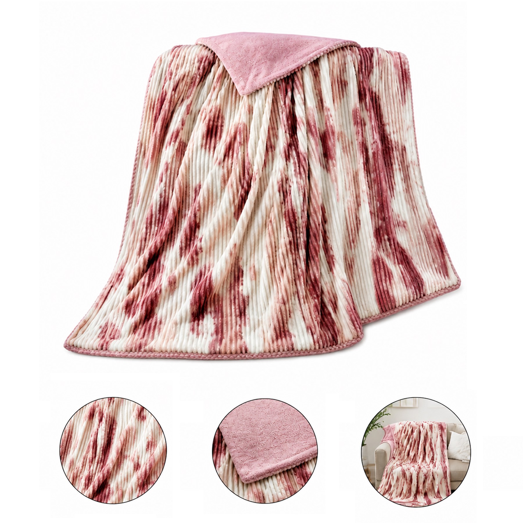 Ribbed Double Sided Fleece Throw Blanket