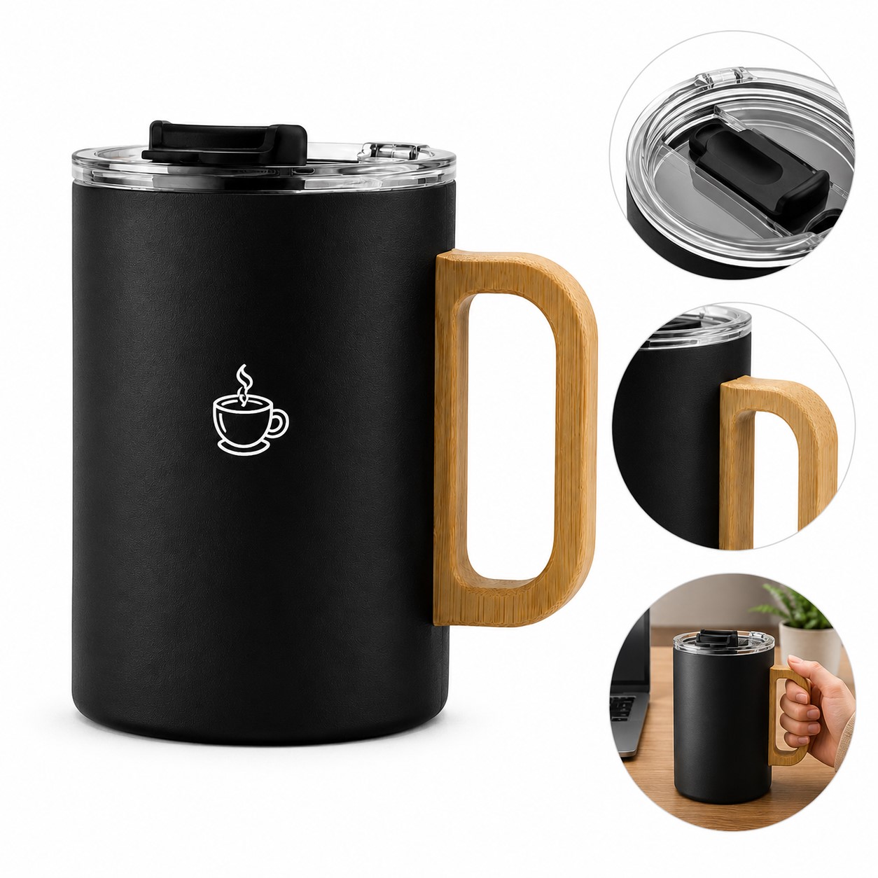 12 Oz Bamboo Handle Vacuum Tumbler