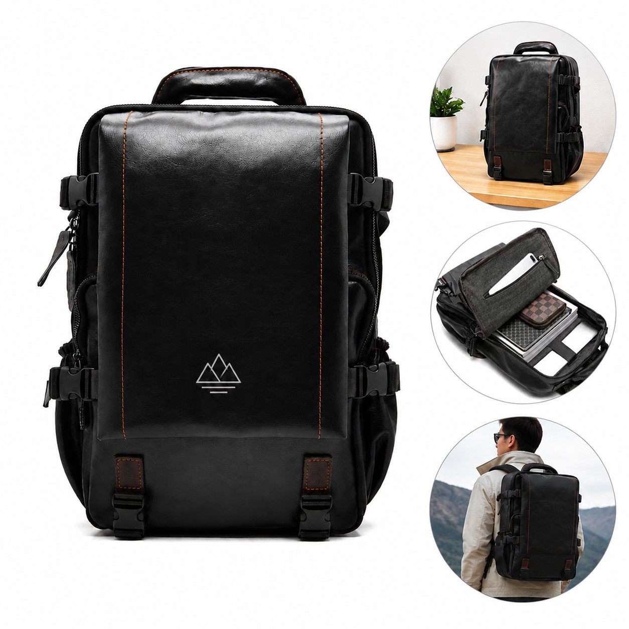 Flap Front Leather Travel Backpack