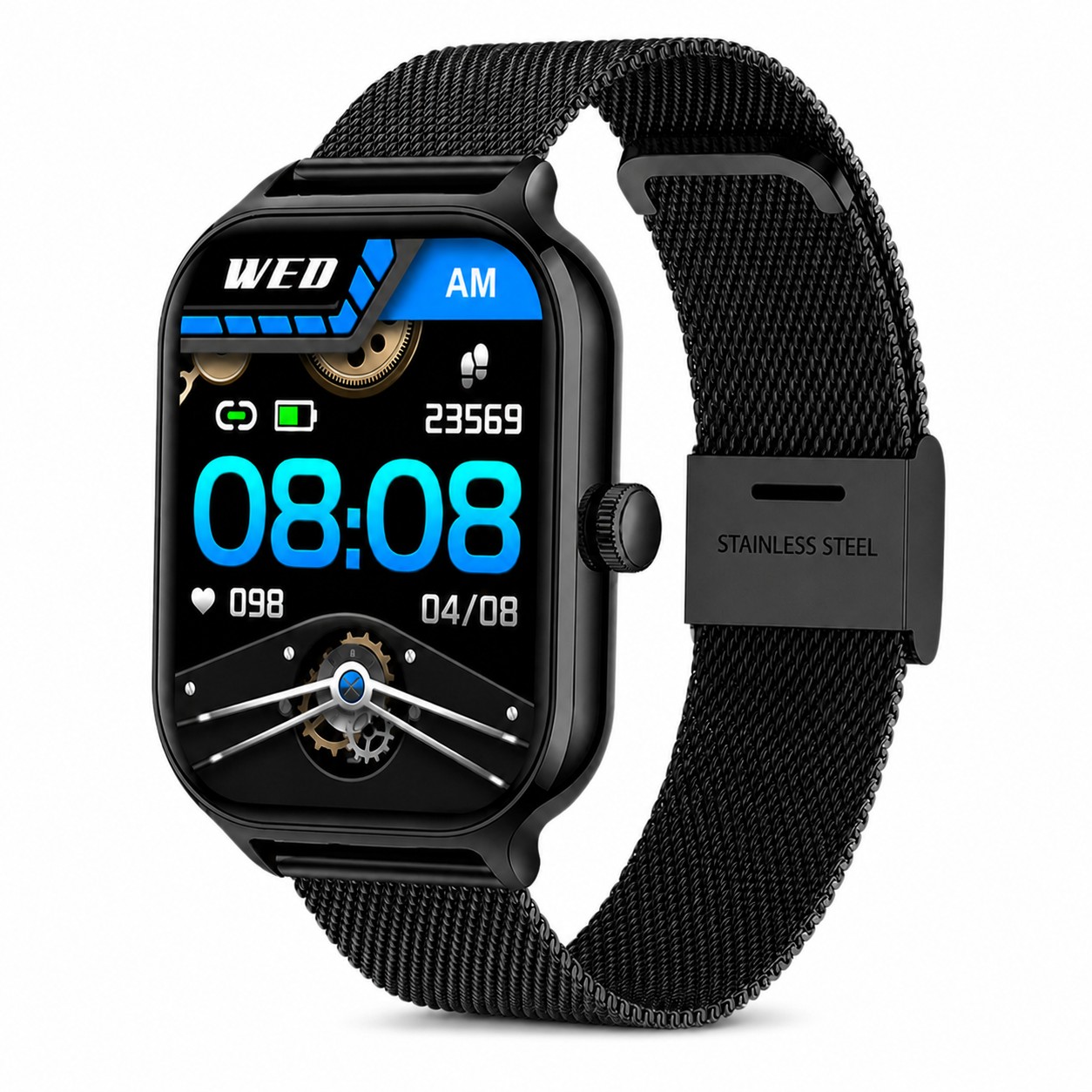 Rounded Edge Fitness Tracker Smartwatch — Black