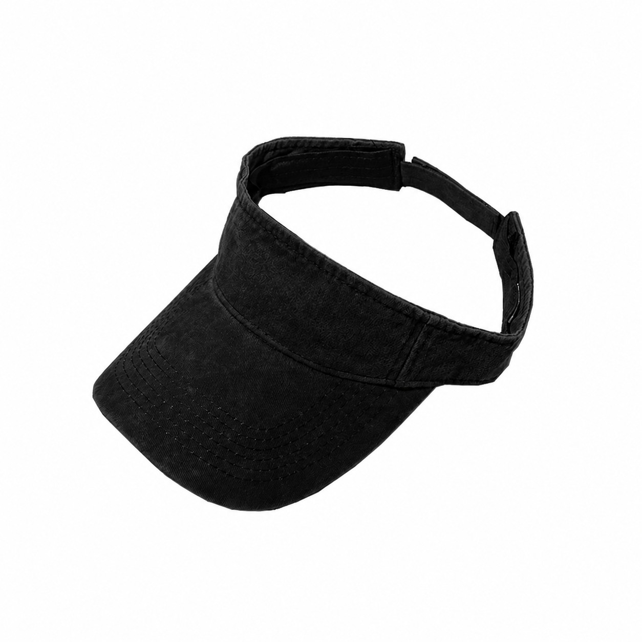 Polyester Adjustable Open Crown Visor — Black