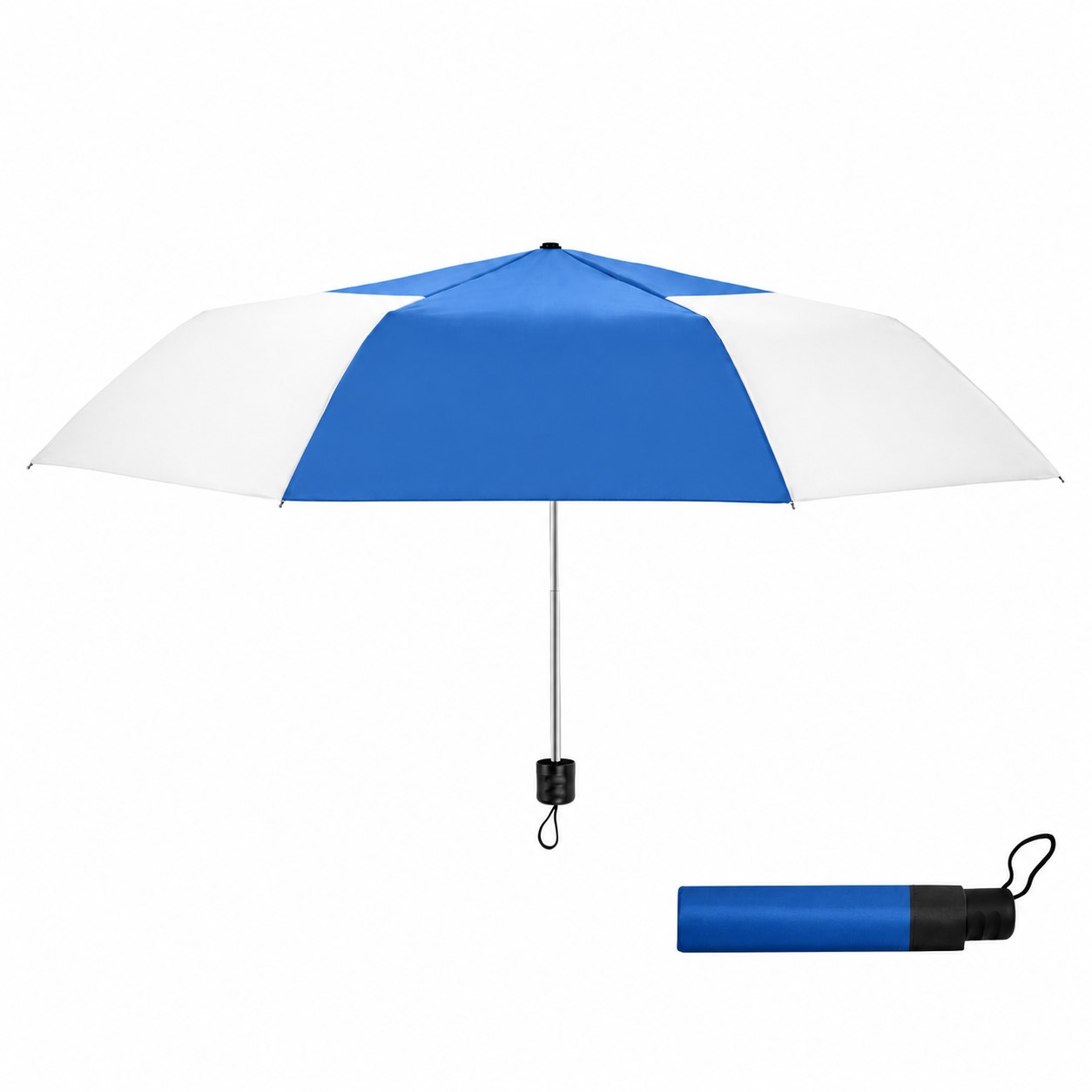 Compact Manual Folding Umbrella — Blue/White