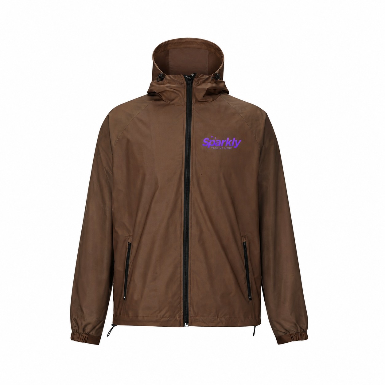 Lightweight Polyester Full-Zip Hooded Jacket — Brown