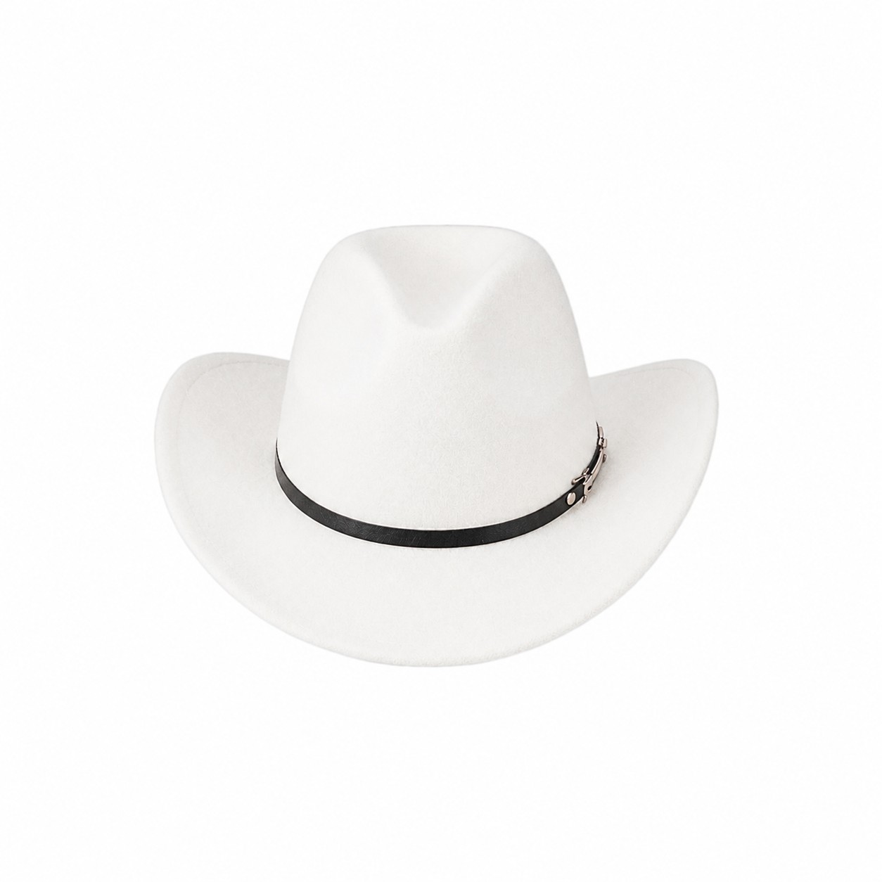 Buckle Trim Polyester Cowboy Hat — White