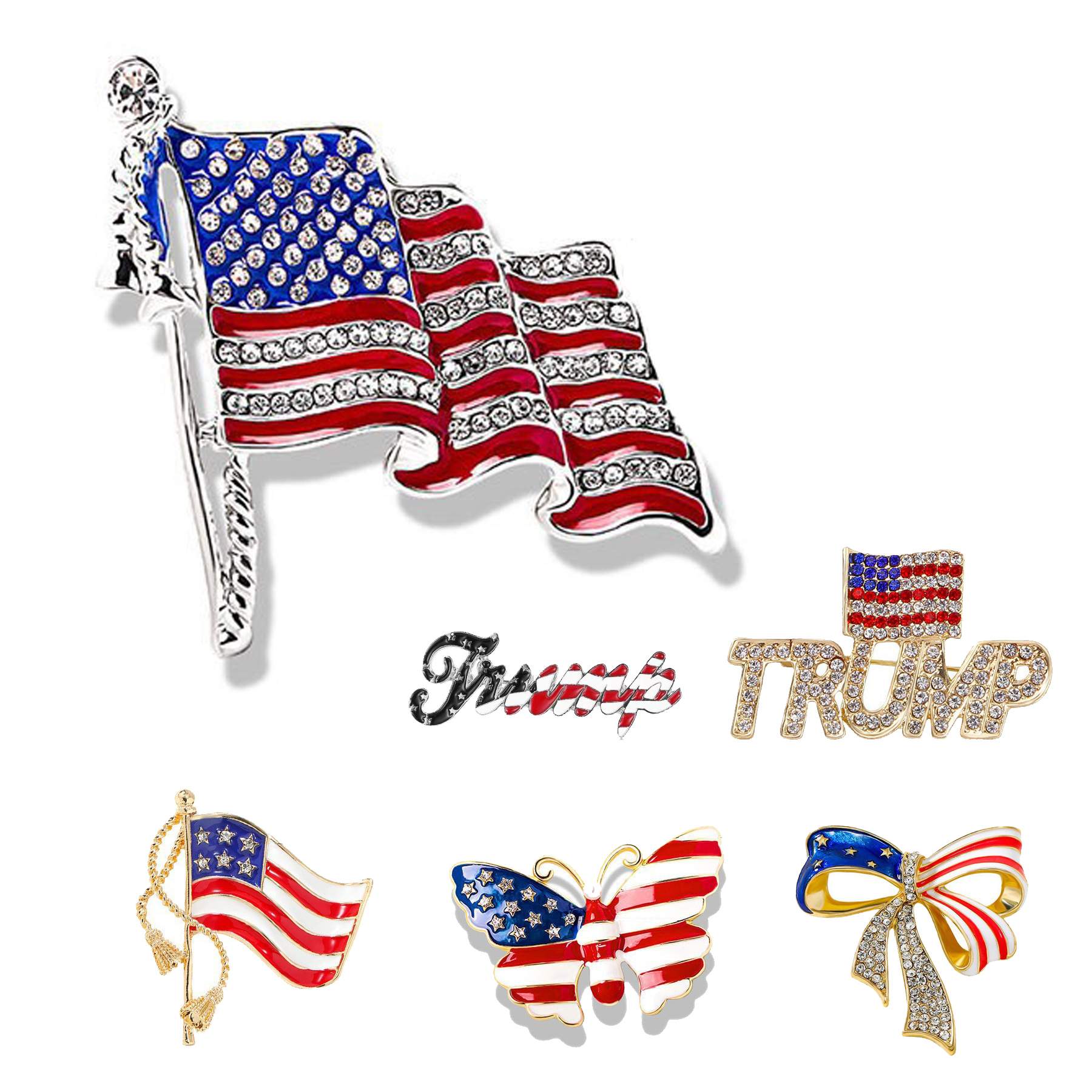 Rhinestone Metal American Flag Brooch