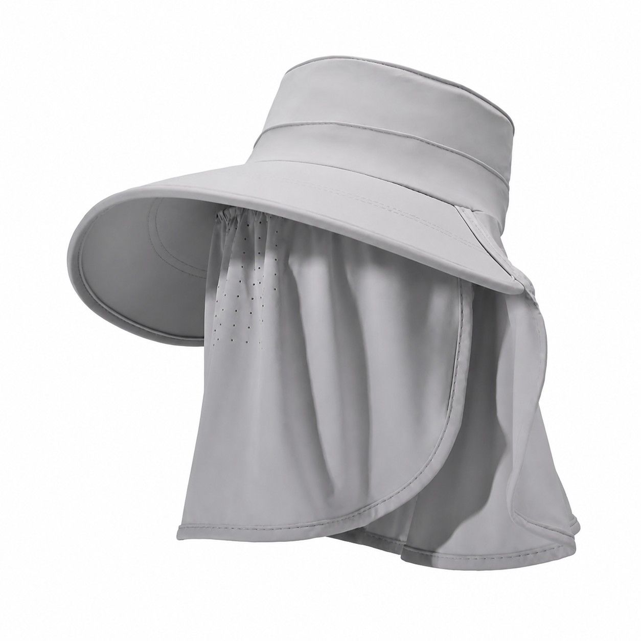Polyester Face Drape Sun Hat — Light Gray
