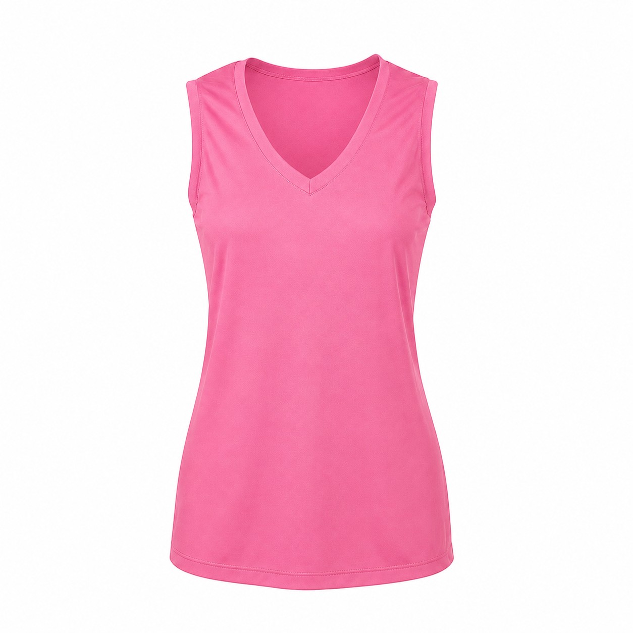 Ladies Polyester V Neck Tank Top — Pink