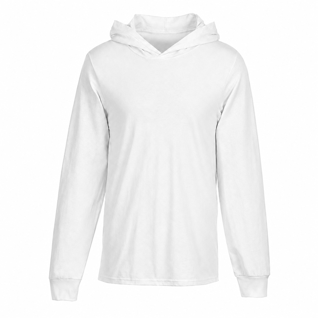 Cotton Jersey Hooded Long Sleeve Shirt — White
