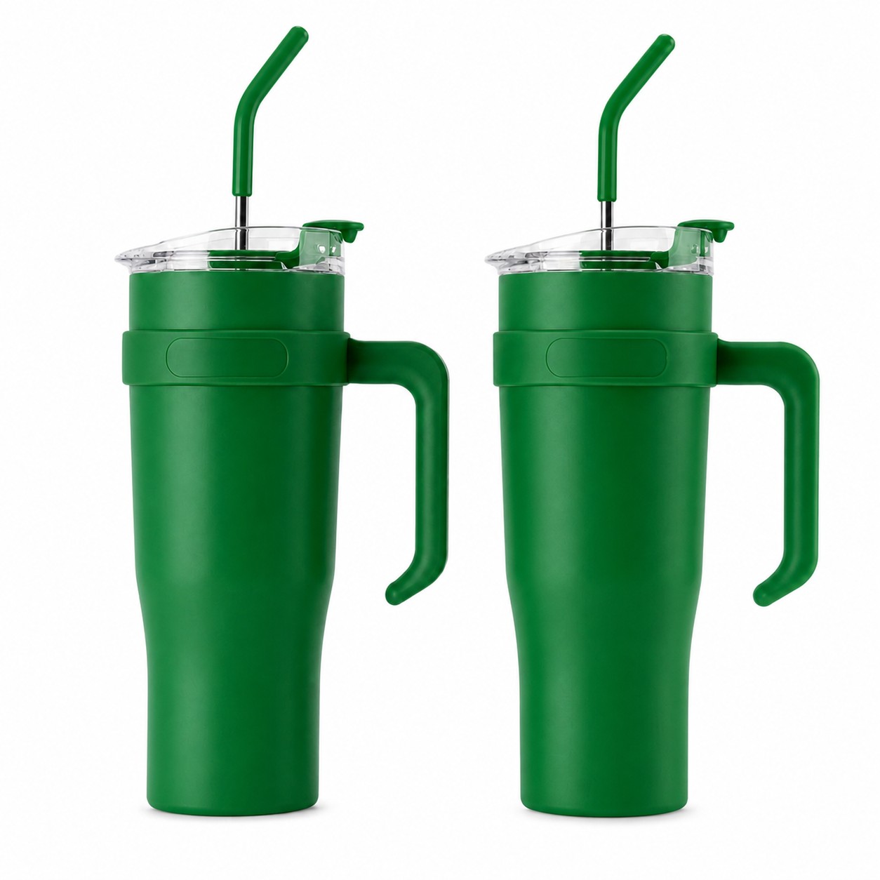 Large Handled Insulated Stainless Tumbler — Green
