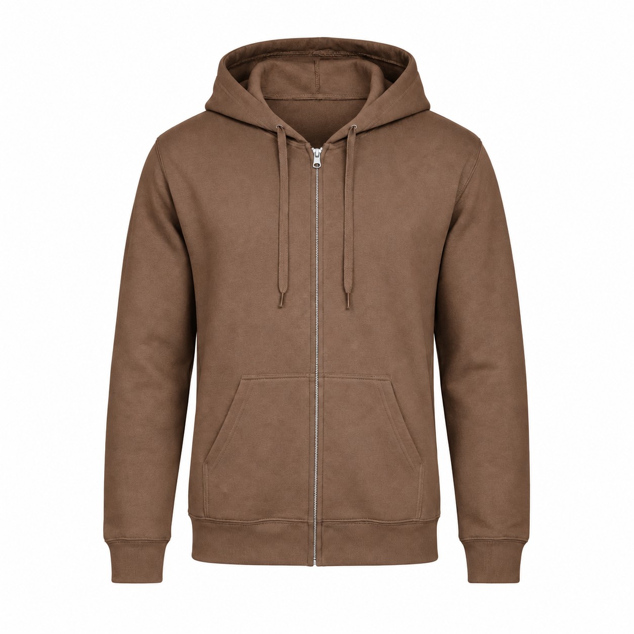 Soft Full Zip Fleece Hoodie — Brown