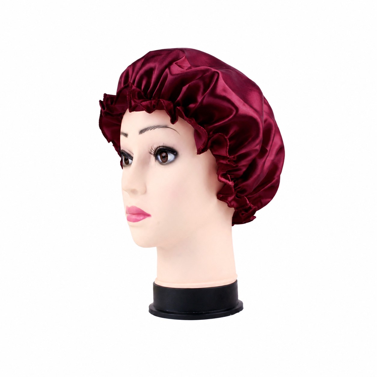 Satin Elastic Sleep Cap — Wine Red