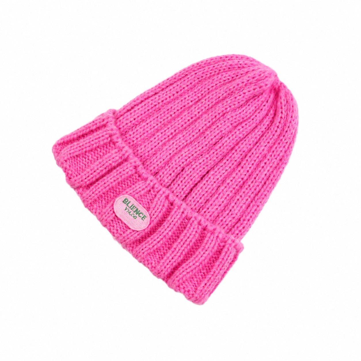 Yarn Cable Knit Cuffed Beanie — Pink