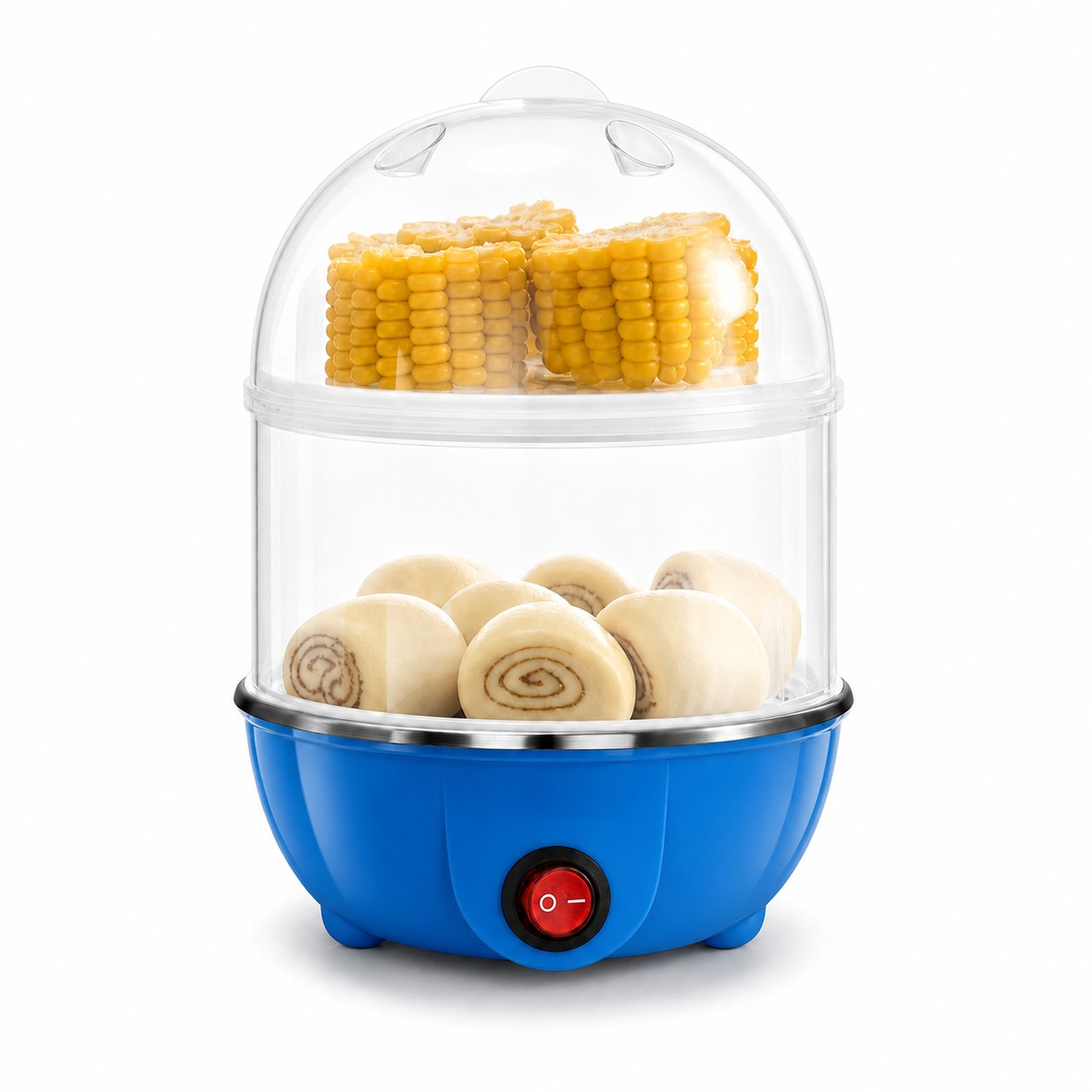 Double Layer Plastic Egg Cooker — Blue