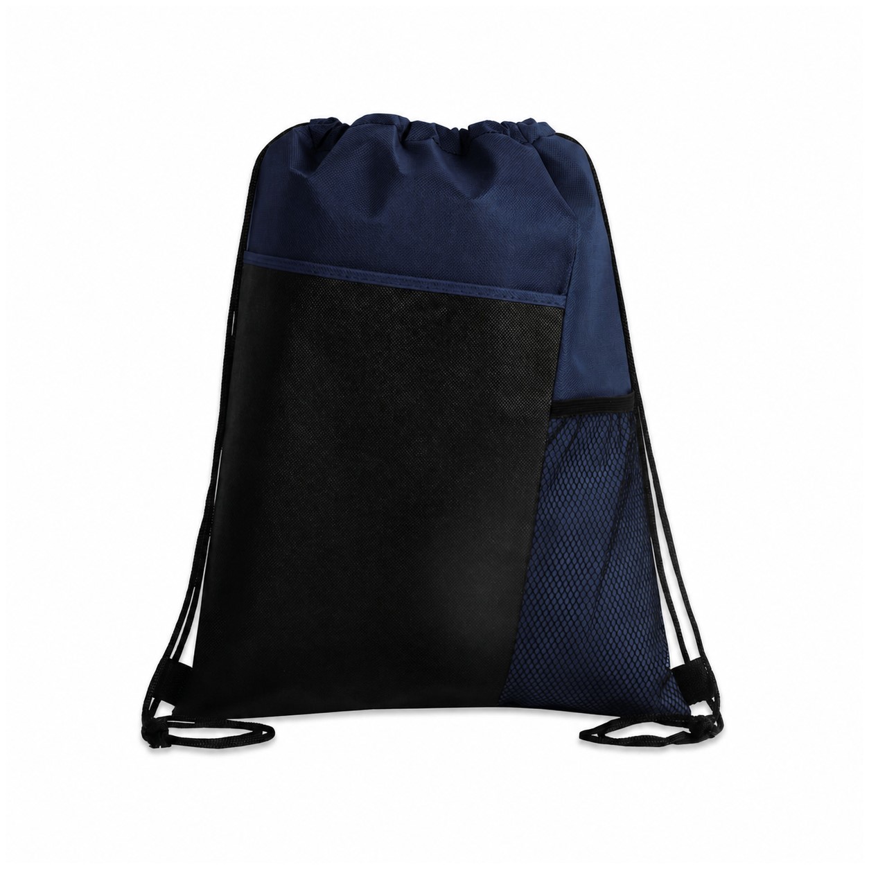 Tri-Color Mesh Drawstring Backpack — Navy Blue