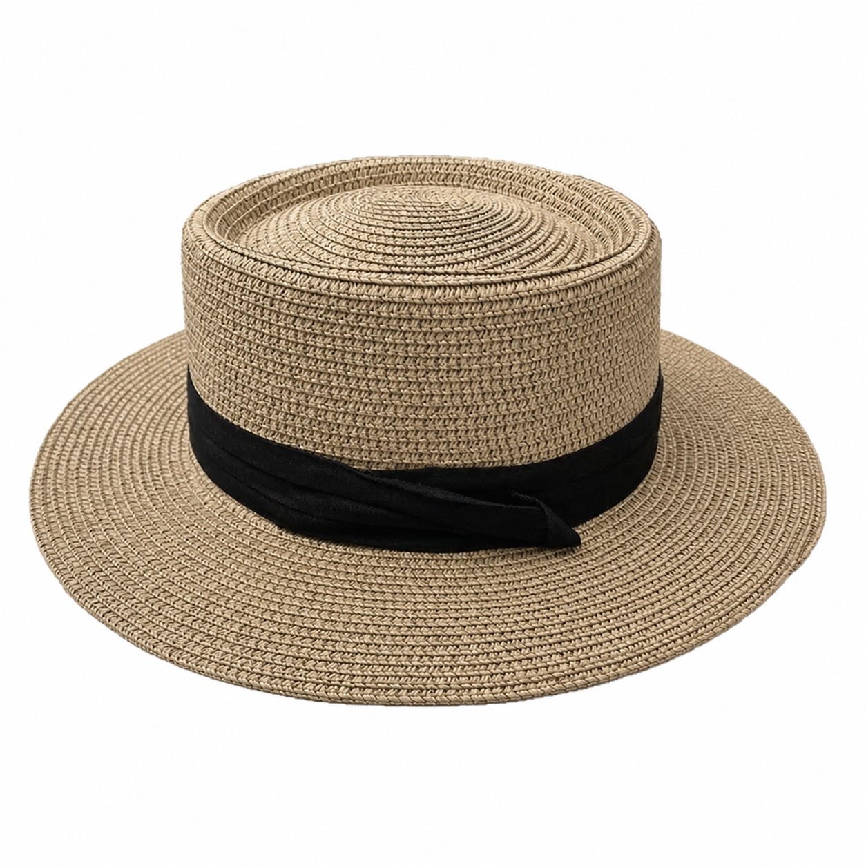 Bamboo Fiber Panama Boater Hat — Khaki Beige