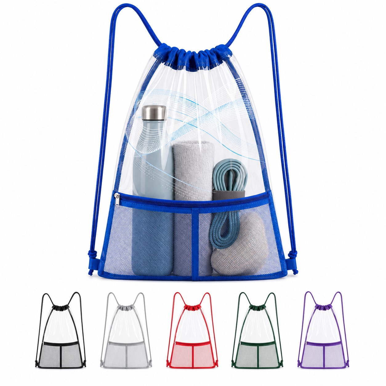 PVC Drawstring Backpack With Zippered Front Pocket